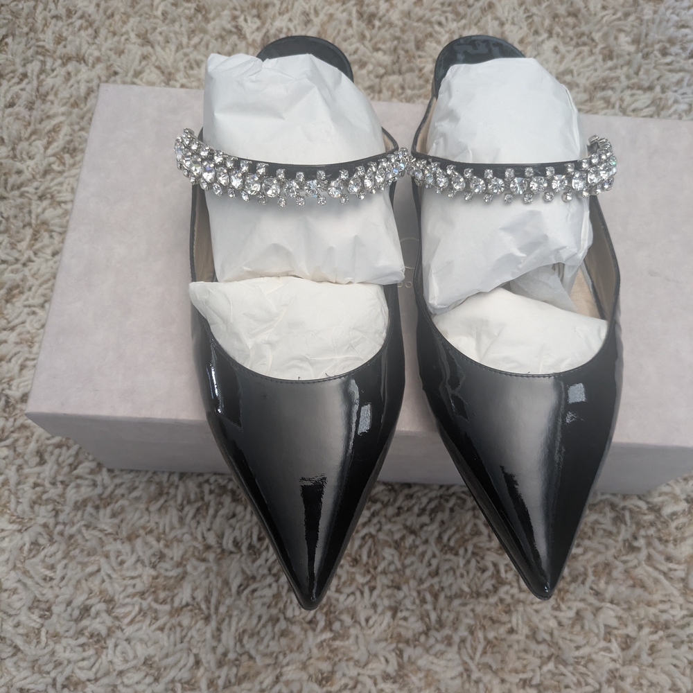 Jimmy Choo Black Heels with Rhinestone Strap